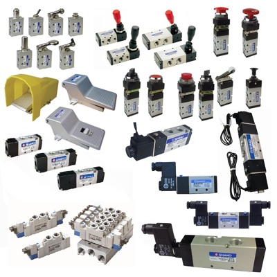 5 port 2 position pneumatic air control valves, solenoid, lever, foot pedal, mechanical & button