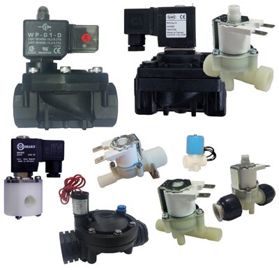 Plastic solenoid valves with WRAS approval for water, irrigation and water dispense systems or PTFE and PVC valves for acid and alkali gases and fluids.