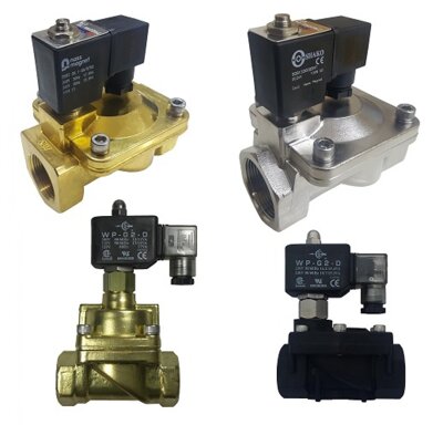 2/2 normally open solenoid valves (Failsafe Open) are pressure assisted and require a minimum pressure differential, typically 0.5 Bar. Available in Brass, Stainless and Plastic.