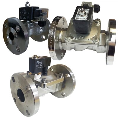 Flanged PN16, ANSI150Lb or JIS10K Stainless steel solenoid and angle seat valves to suit most air, water, oil, fluid and gas applications. 