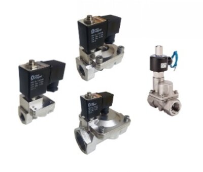 Stainless steel solenoid valves that are pressure assisted use the pressure difference between inlet and outlet to operate. Sometimes referred to as servo assisted, internal pilot or floating diaphragm valves.