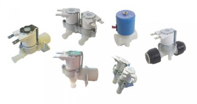 Plastic water solenoid valves for washing machines, dish washers, ice makers, water vending, automatic water taps and controls and other water appliances that require electrical water on off control. Sizes 1/4, 3/8, 1/2 and 3/4.