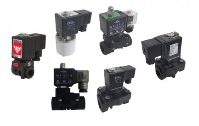 Plastic Solenoid Valves for weak acids and alkali's including Ro Water, Pure Water, Demineralised Water and other slight or weak acid and alkali solutions. 2/2 Normally closed and normally open function.
