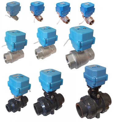 2 way motor and air actuated ball + butterfly valves, Open/Close, Failsafe + Modulating control, Brass, Stainless + UPVC.
