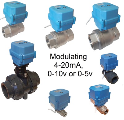 Modulating control ball valves for proportional regulation of liquids, gases and air. Controlled using industry standard 4–20mA, 0–10V or 0–5V signals, these electric actuated valves provide accurate flow control for HVAC, dosing and industrial automation systems.