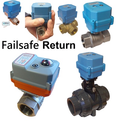 Failsafe ball valves (spring return actuated) are designed to automatically open or close on loss of power supply, ensuring safe system shutdown.

Available in fail-safe closed (power to open) and fail-safe open (power to close)  configurations, these valves are ideal for water, air and process control applications where safety is critical.

Options include electric 9-24vAC/DC and 110-240vAC auto return actuators, with brass, stainless steel and UPVC valve bodies. WRAS approved models are available for potable water systems.

Common applications:
→ Automatic shut-off systems  
→ Process safety control  
→ Water treatment & utilities  
→ Fire protection  / priority demand systems  

All valves are available from UK stock with fast delivery.