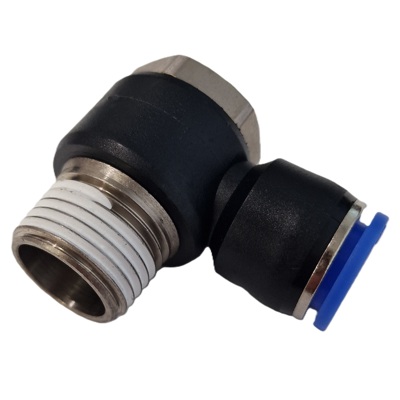Male and female BSP and metric pneumatic push to connect elbow fittings 