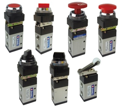 3 port 2 position pneumatic air control valves, solenoid, lever, foot pedal, mechanical & button