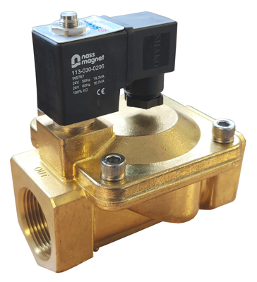 Shako 2/2 way normally open 12 to 230 volt WRAS approved solenoid valves for water.
