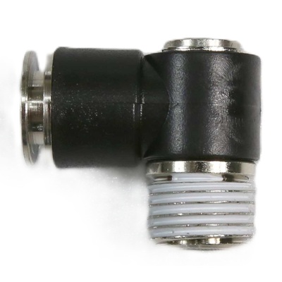 Male and female BSP and metric pneumatic push to connect elbow fittings 
