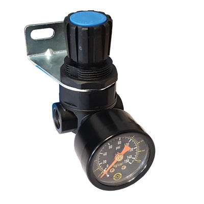 Shop air pressure regulators for pneumatic systems, designed to control and maintain stable air pressure. Available in a range of sizes and pressure ratings up to 60 bar. Often used as part of FRL units (Filter, Regulator, Lubricator) for complete compressed air preparation systems.