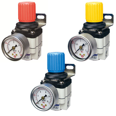 Air pressure regulators, for pressure control in pneumatic systems, sizes 1/8 to 2" for pressures up to 60 Bar.
